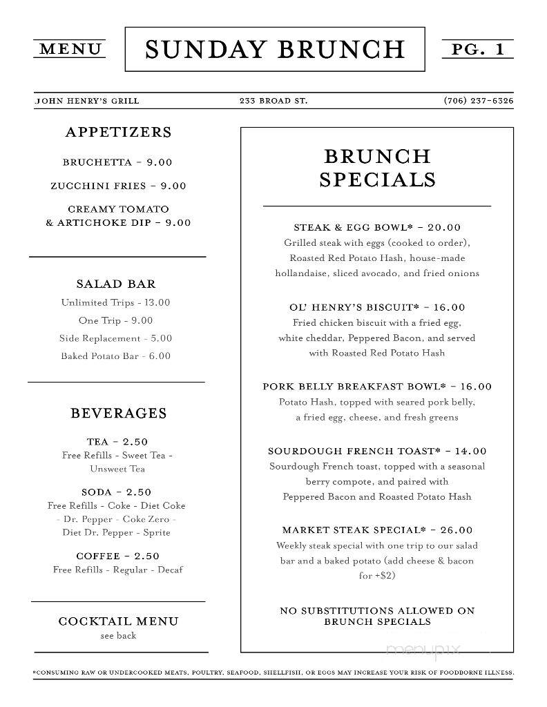 John Henry's Grill - Rome, GA menu_pic