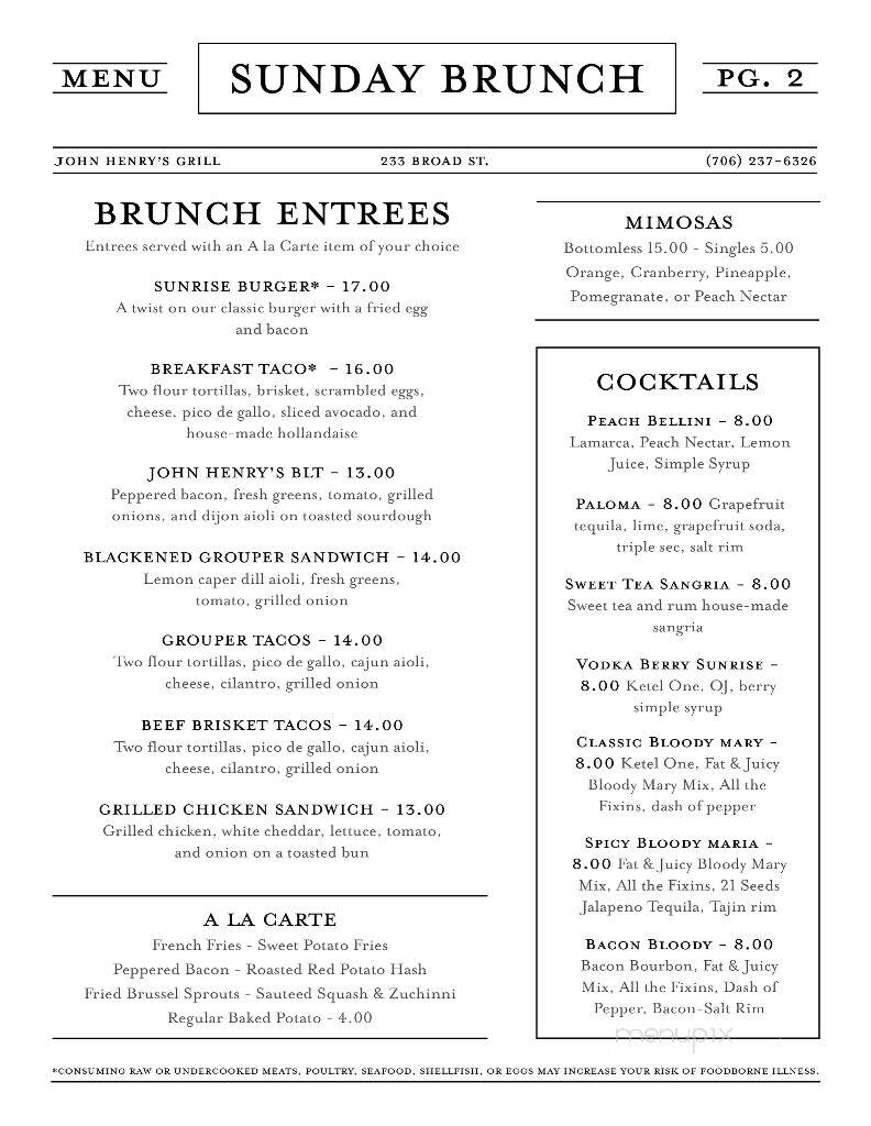 John Henry's Grill - Rome, GA menu_pic