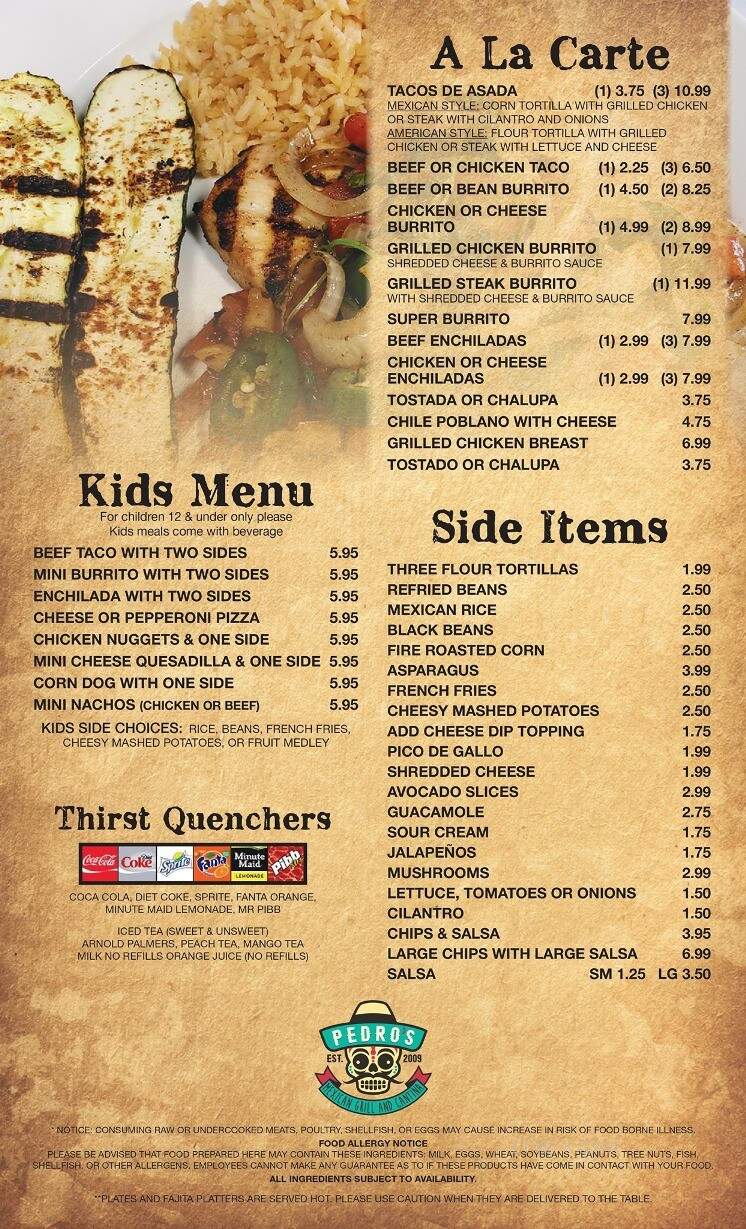 Pedro's Mexican Grill & Cantina - Greensboro, GA menu_pic