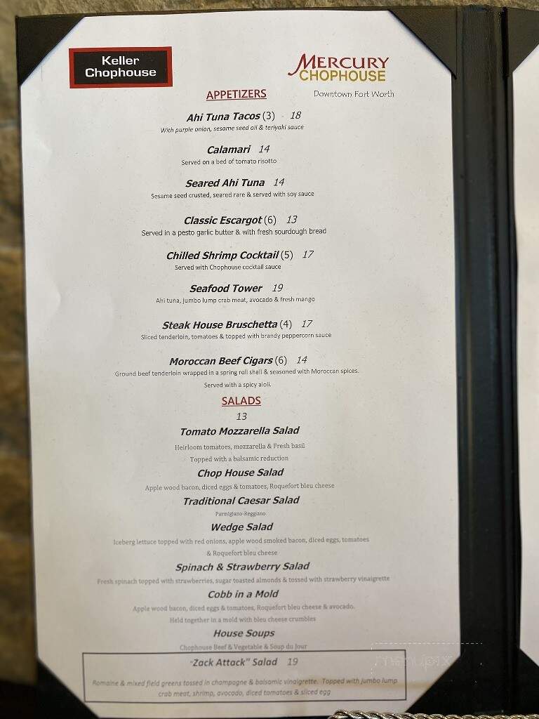 Keller Chophouse - Keller, TX menu_pic
