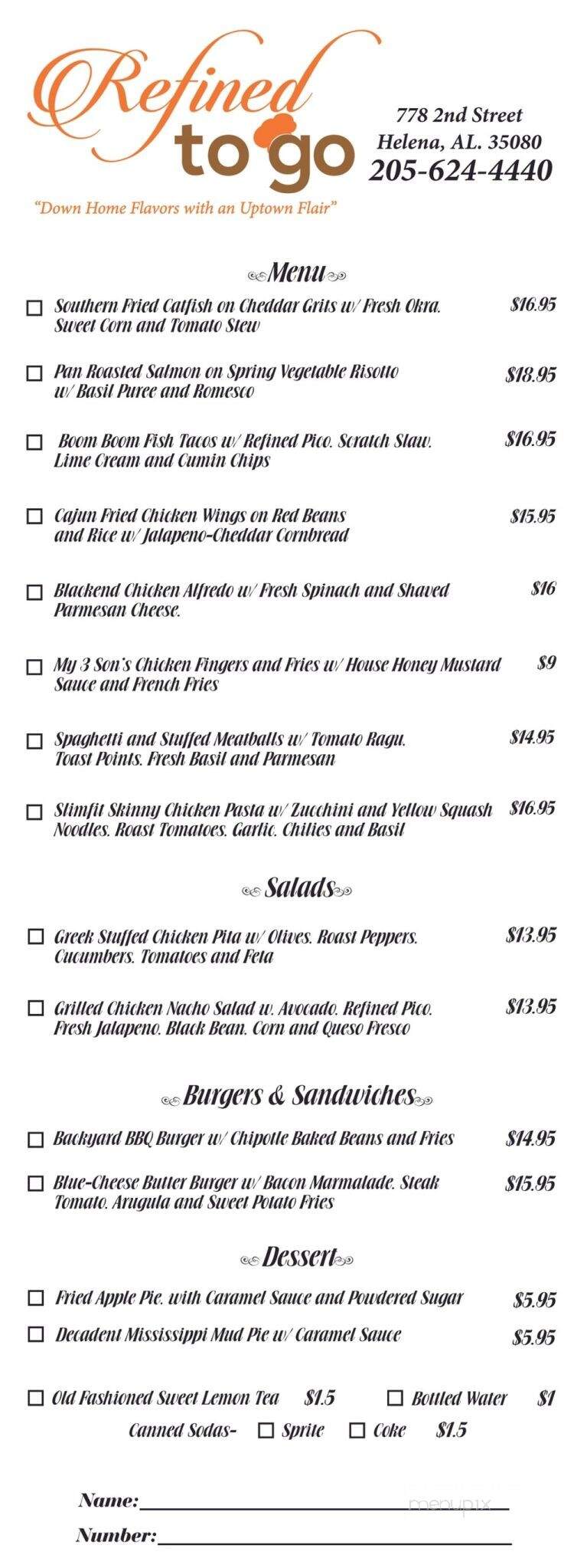 Refined To Go - Helena, AL menu_pic