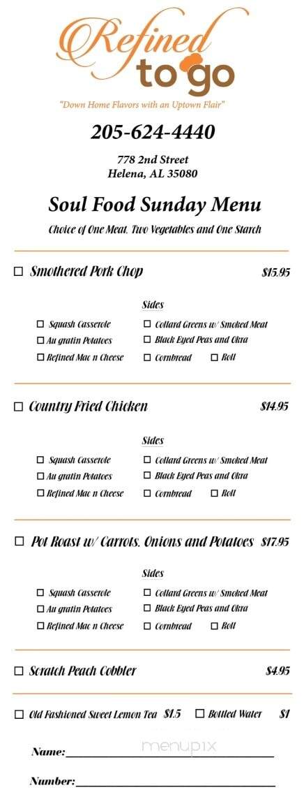 Refined To Go - Helena, AL menu_pic