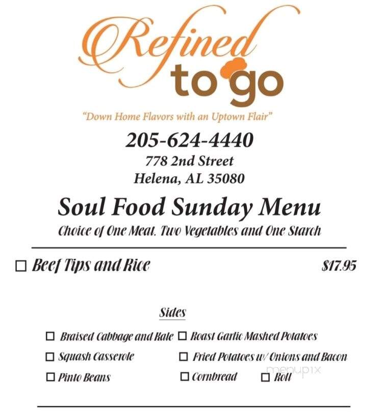 Refined To Go - Helena, AL menu_pic