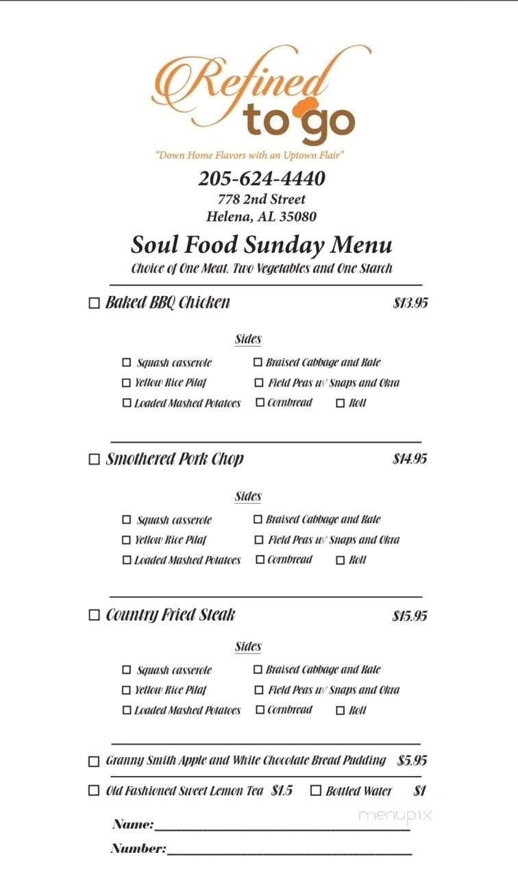 Refined To Go - Helena, AL menu_pic