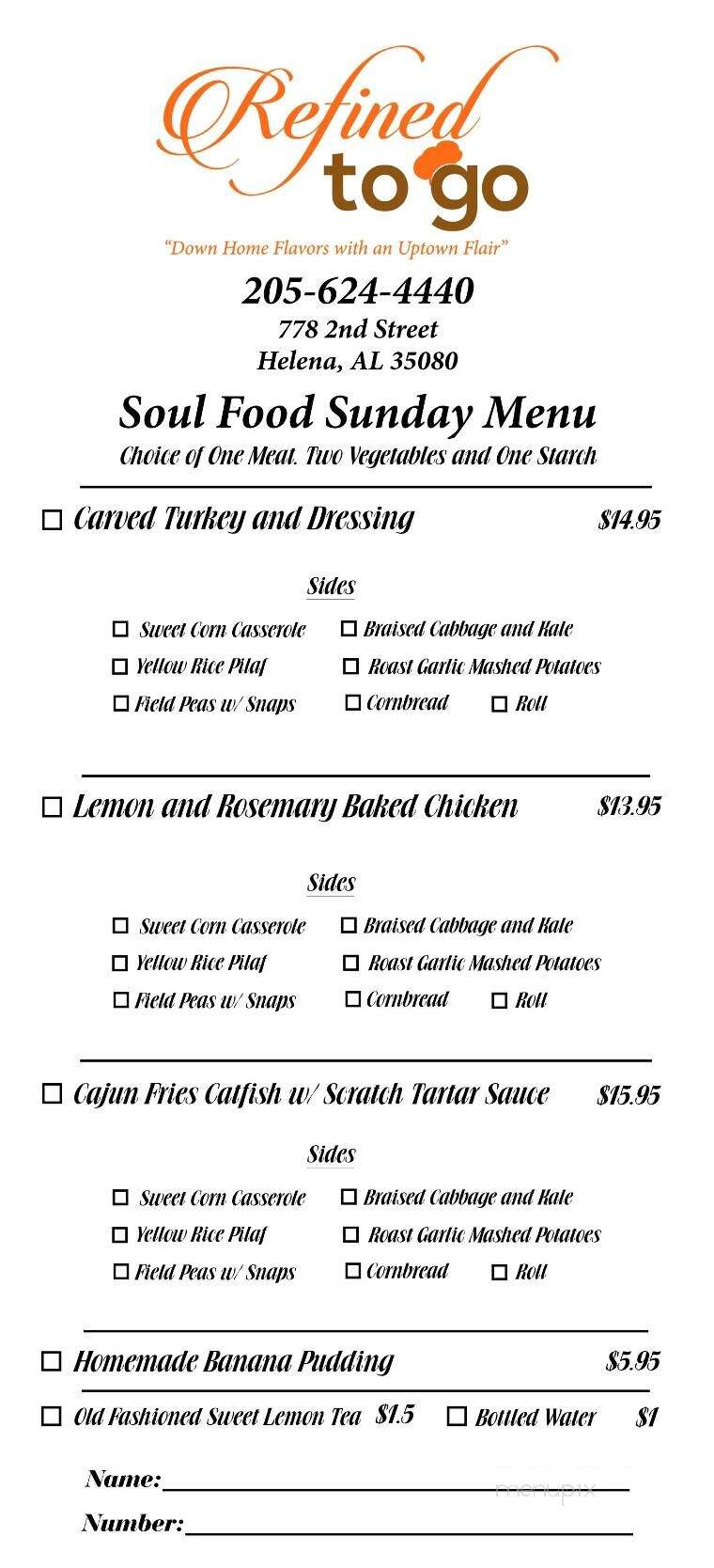 Refined To Go - Helena, AL menu_pic
