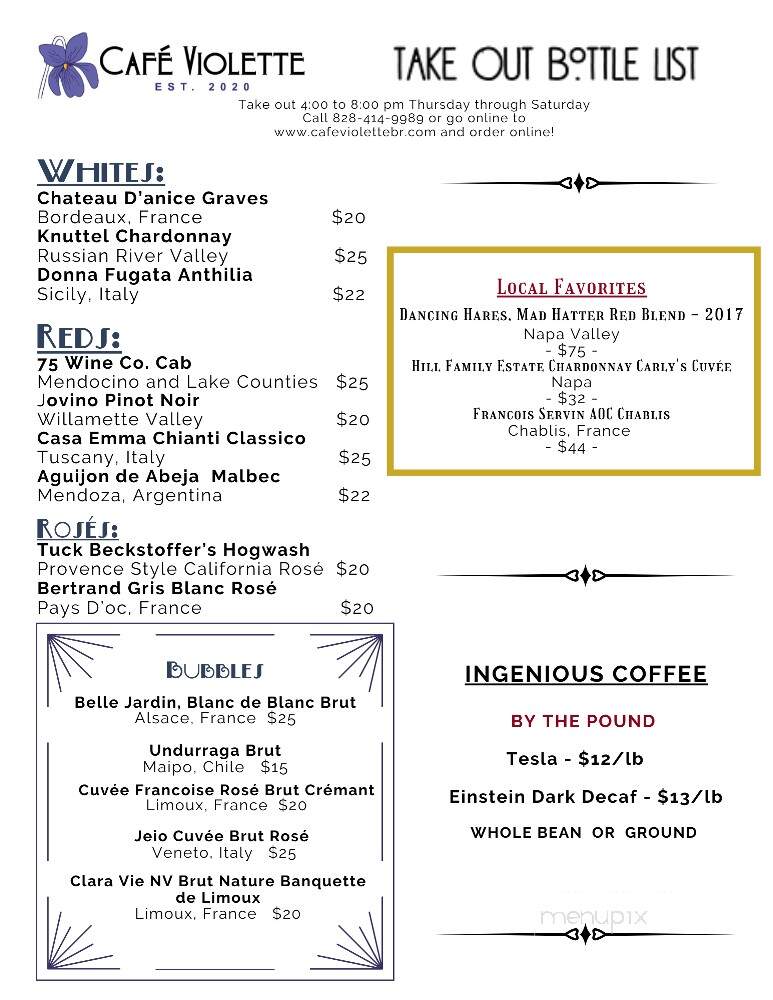 Cafe Violette - Blowing Rock, NC menu_pic
