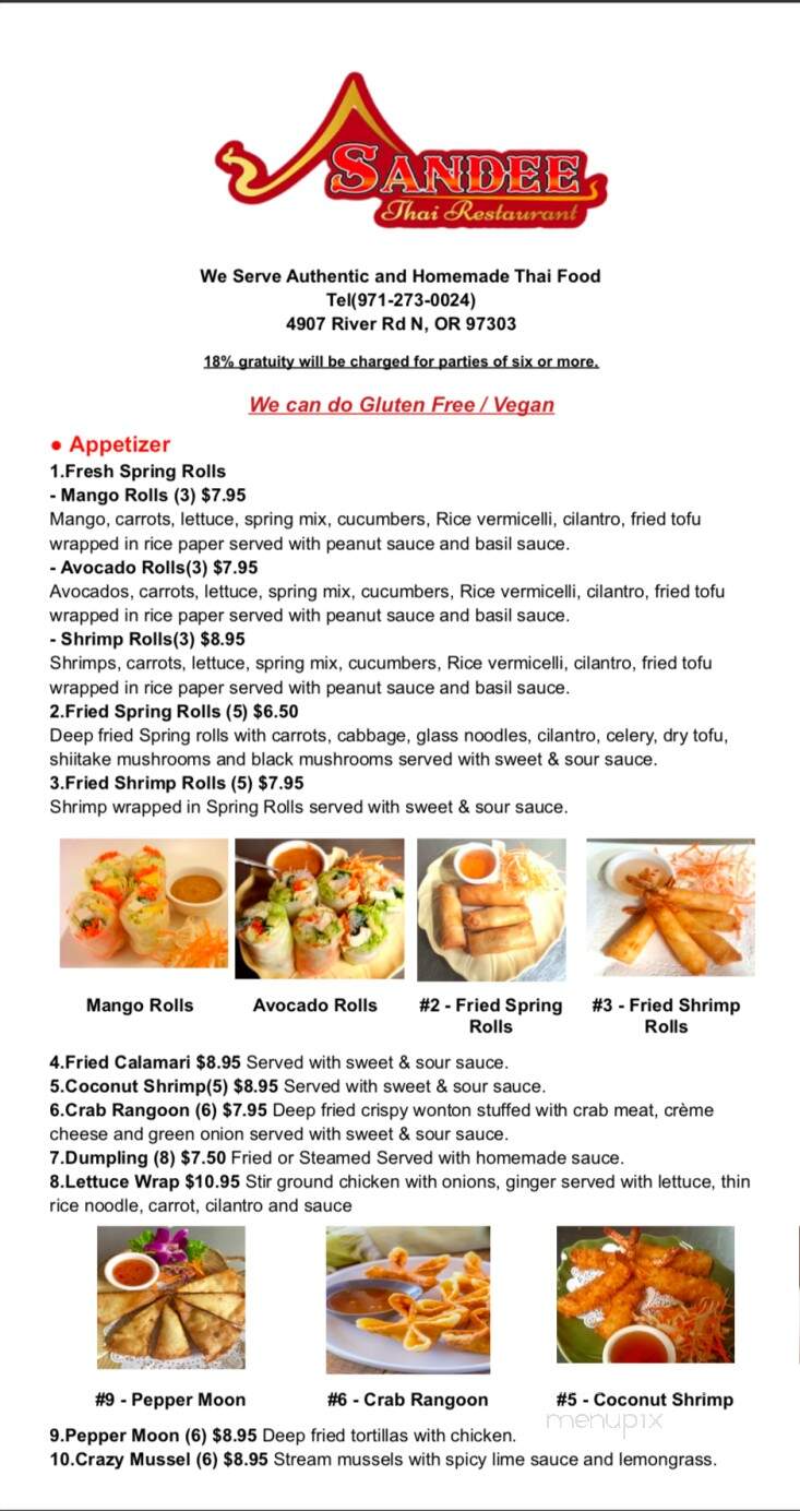 Sandee Thai Restaurant - Keizer, OR menu_pic