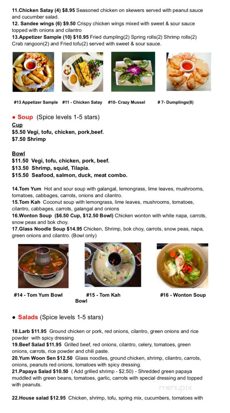 Sandee Thai Restaurant - Keizer, OR menu_pic