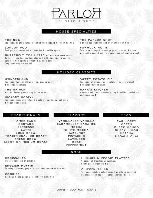 Parlor Public House - Indianapolis, IN menu_pic