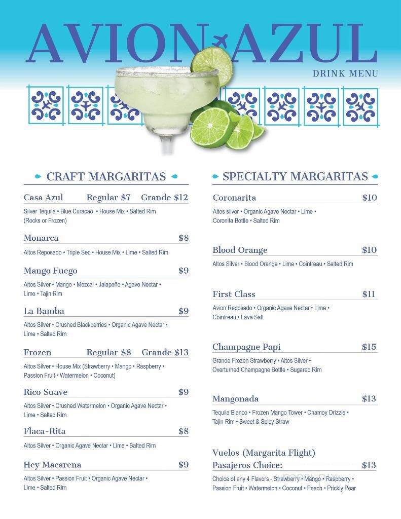 Avion Azul - Clear Lake, IA menu_pic
