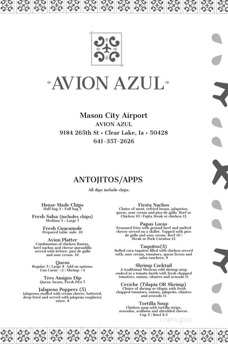 Avion Azul - Clear Lake, IA menu_pic