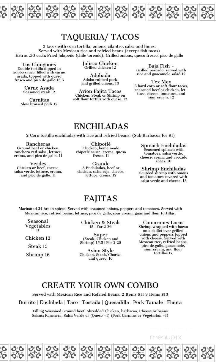 Avion Azul - Clear Lake, IA menu_pic