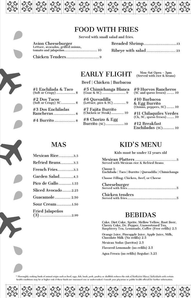 Avion Azul - Clear Lake, IA menu_pic