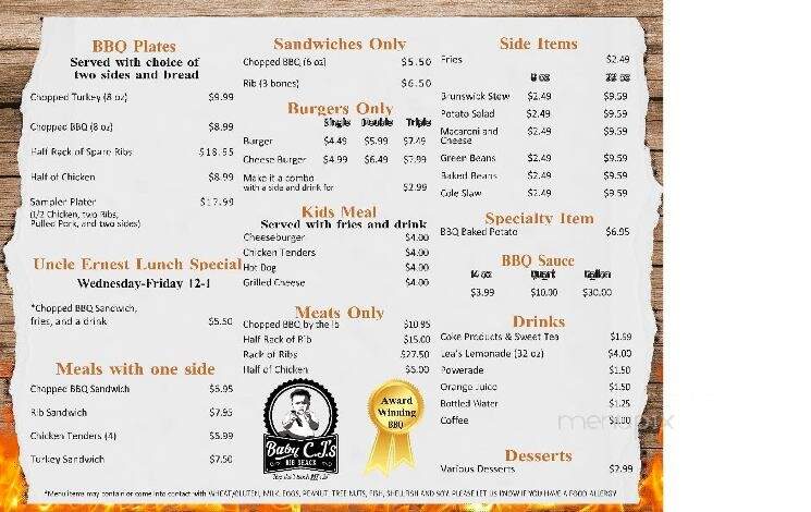 Baby C.J.'s Rib Shack - Portal, GA menu_pic