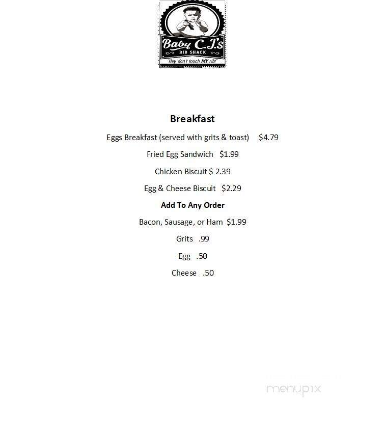 Baby C.J.'s Rib Shack - Portal, GA menu_pic
