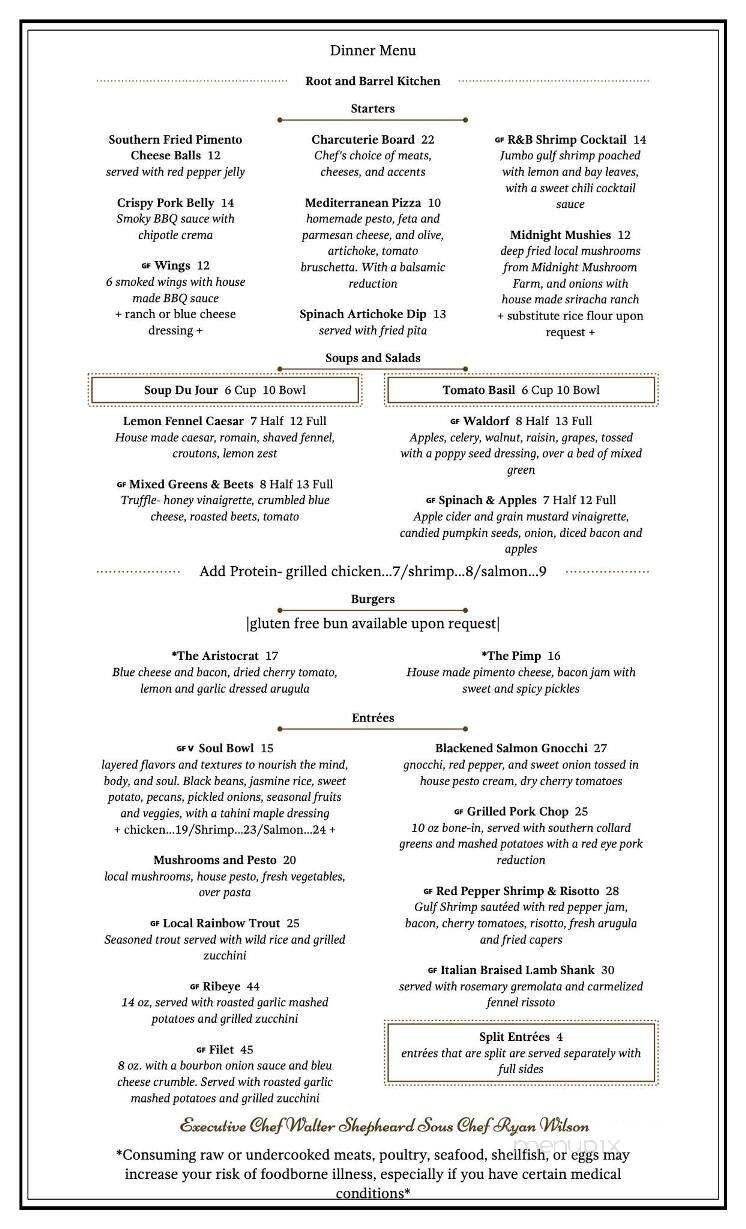 Root and Barrel Kitchen - Franklin, NC menu_pic