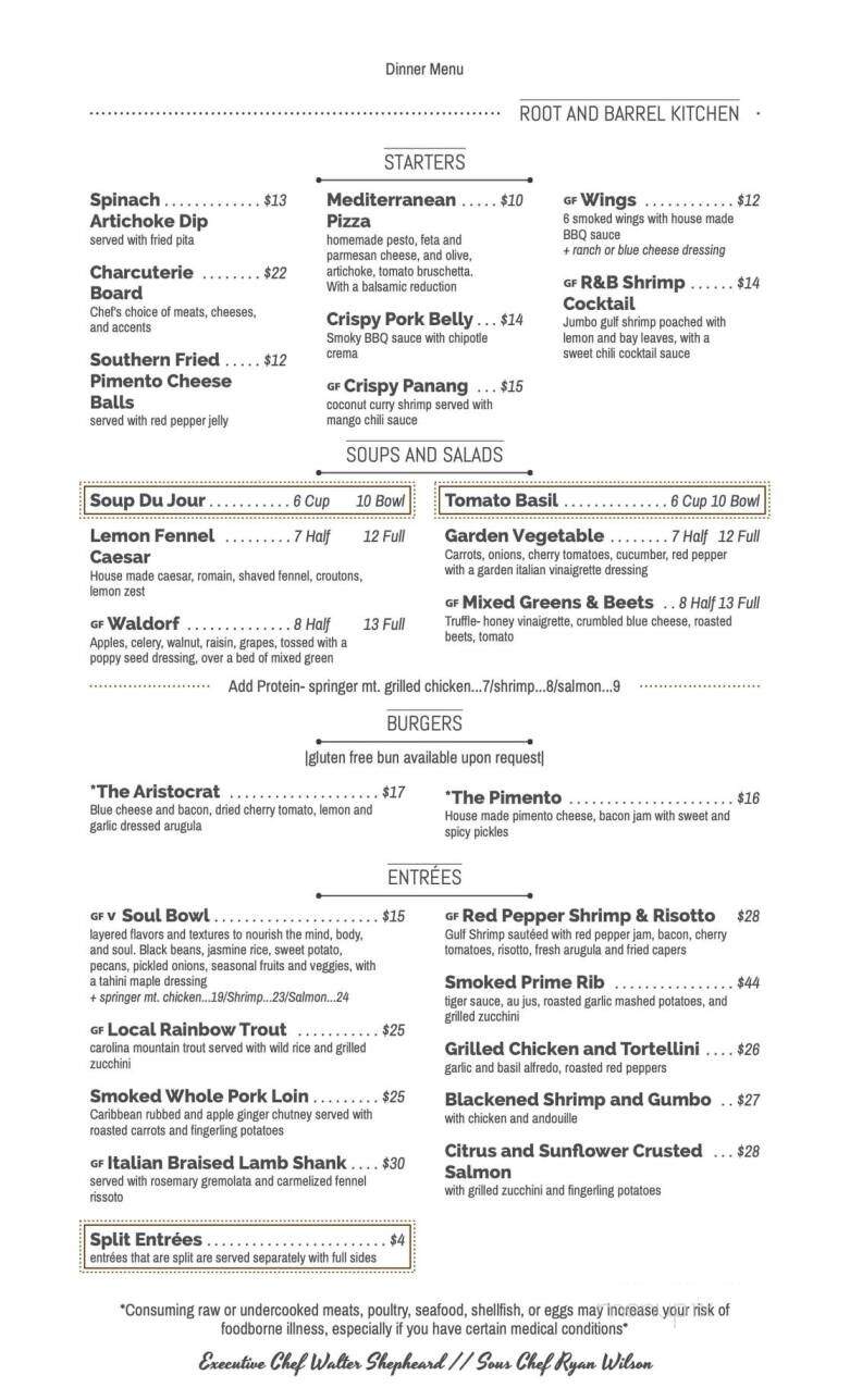 Root and Barrel Kitchen - Franklin, NC menu_pic
