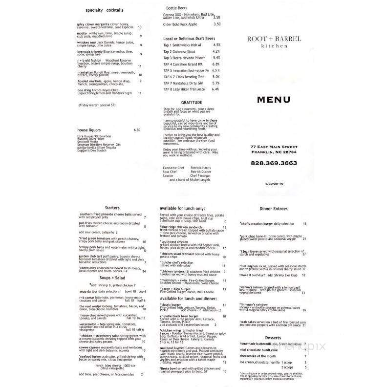 Root and Barrel Kitchen - Franklin, NC menu_pic