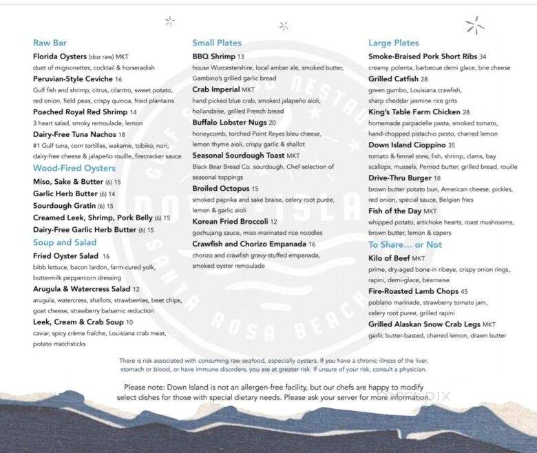 Down Island Gulf Seafood - Santa Rosa Beach, FL menu_pic