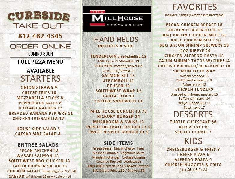 Millhouse Restaurant - Jasper, IN menu_pic