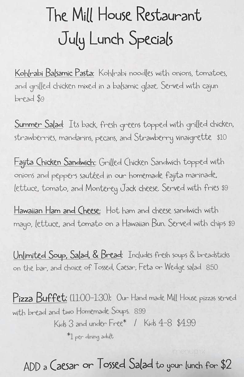 Millhouse Restaurant - Jasper, IN menu_pic