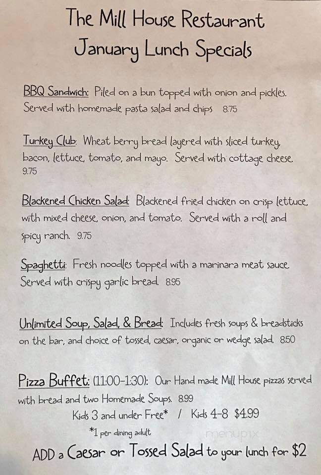 Millhouse Restaurant - Jasper, IN menu_pic
