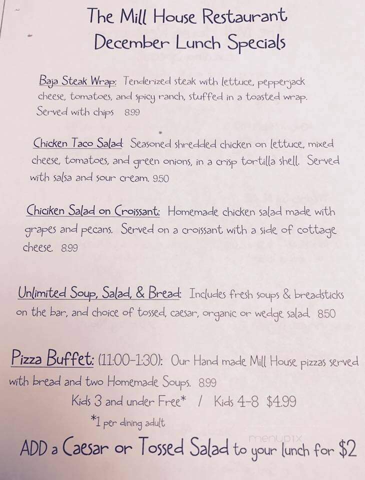 Millhouse Restaurant - Jasper, IN menu_pic