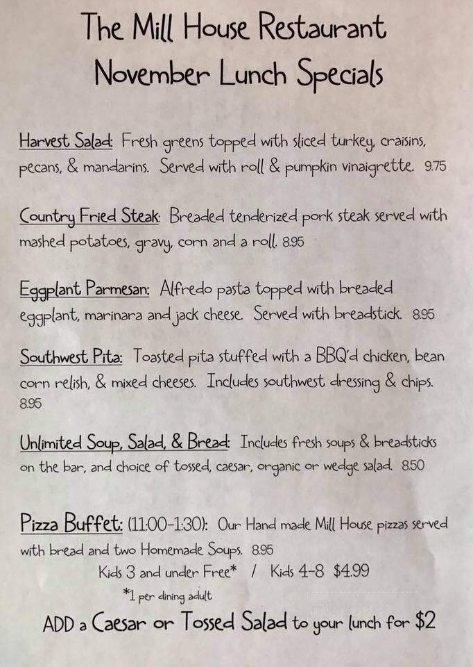 Millhouse Restaurant - Jasper, IN menu_pic