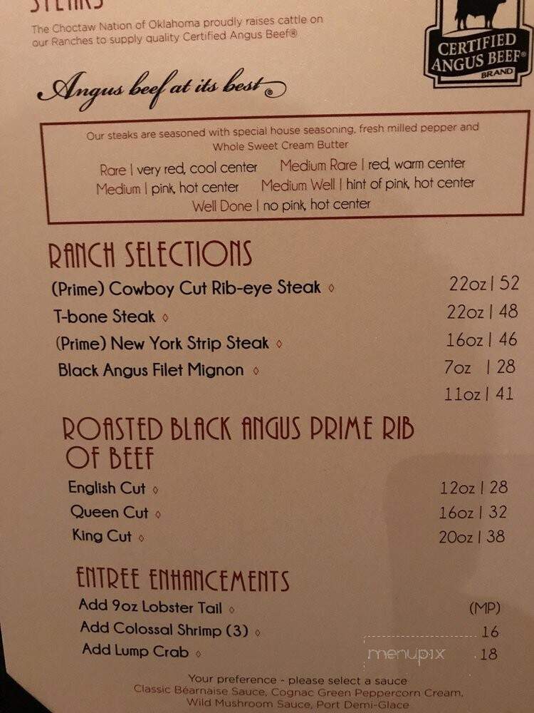 1832 Steakhouse - Durant, OK menu_pic