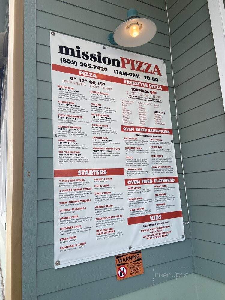 Mission Pizza - Avila Beach, CA menu_pic