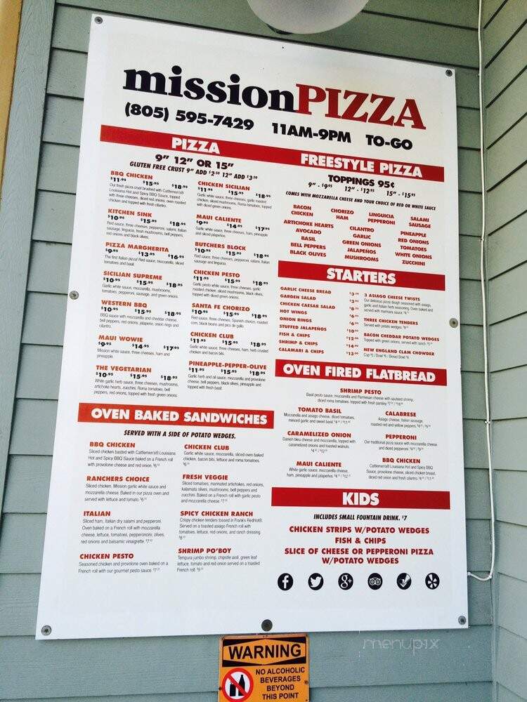 Mission Pizza - Avila Beach, CA menu_pic