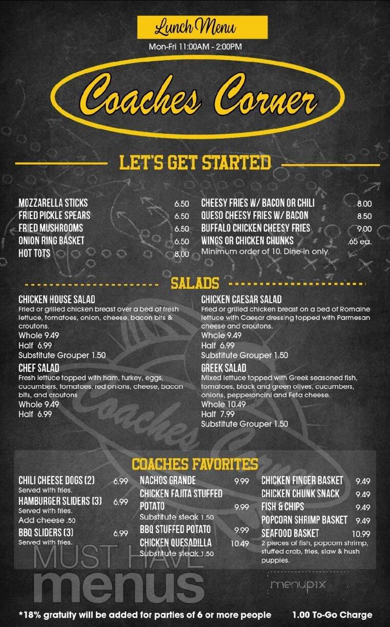 Coaches Corner Sports Bar & Grill - Wetumpka, AL menu_pic