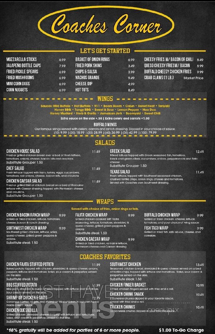 Coaches Corner Sports Bar & Grill - Wetumpka, AL menu_pic