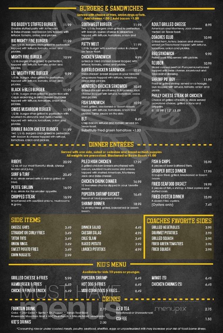 Coaches Corner Sports Bar & Grill - Wetumpka, AL menu_pic