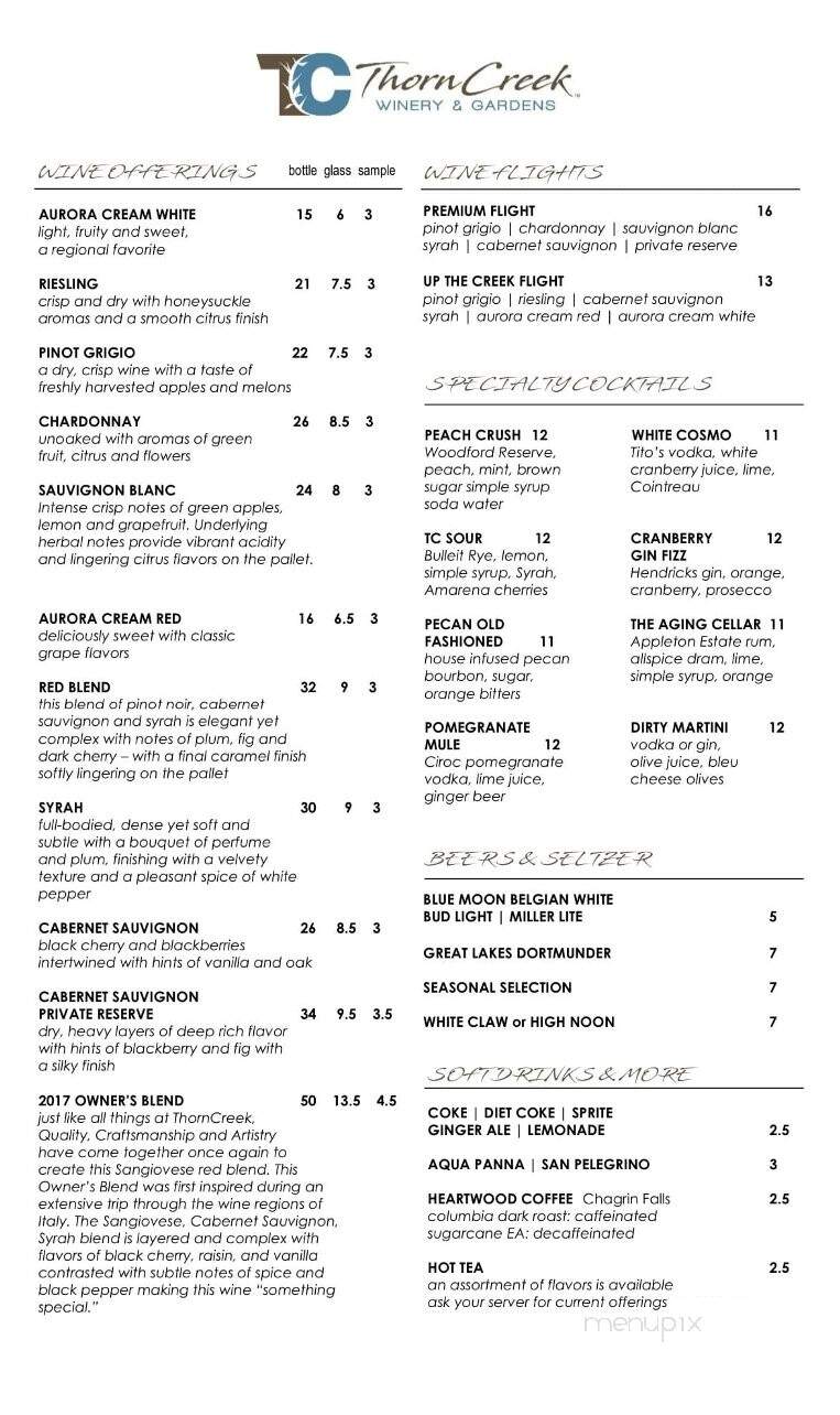 Thorncreek Winery & Gardens - Aurora, OH menu_pic