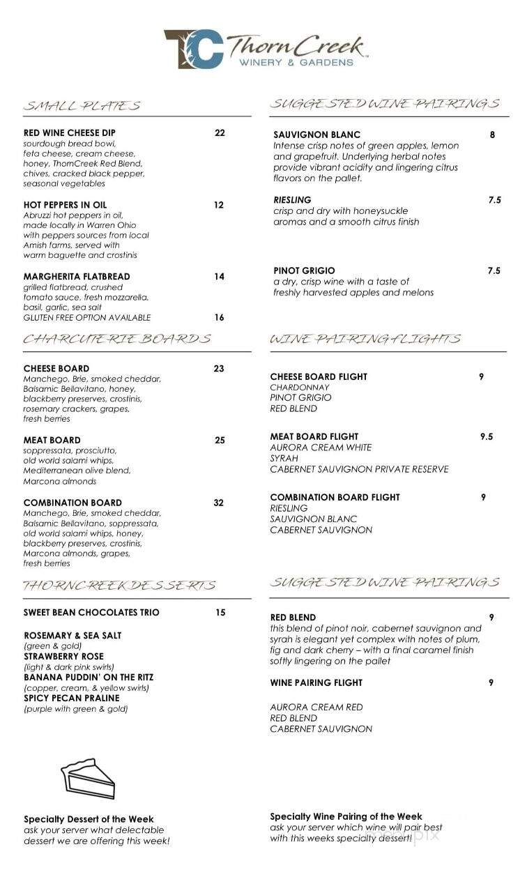 Thorncreek Winery & Gardens - Aurora, OH menu_pic