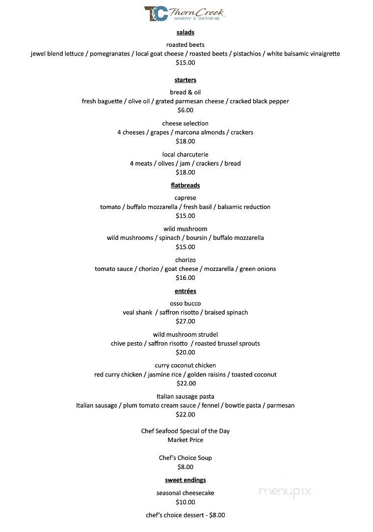 Thorncreek Winery & Gardens - Aurora, OH menu_pic