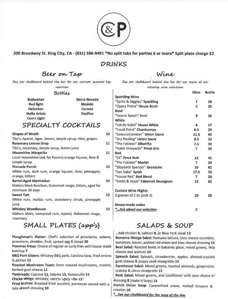 Cork & Plough - King City, CA menu_pic