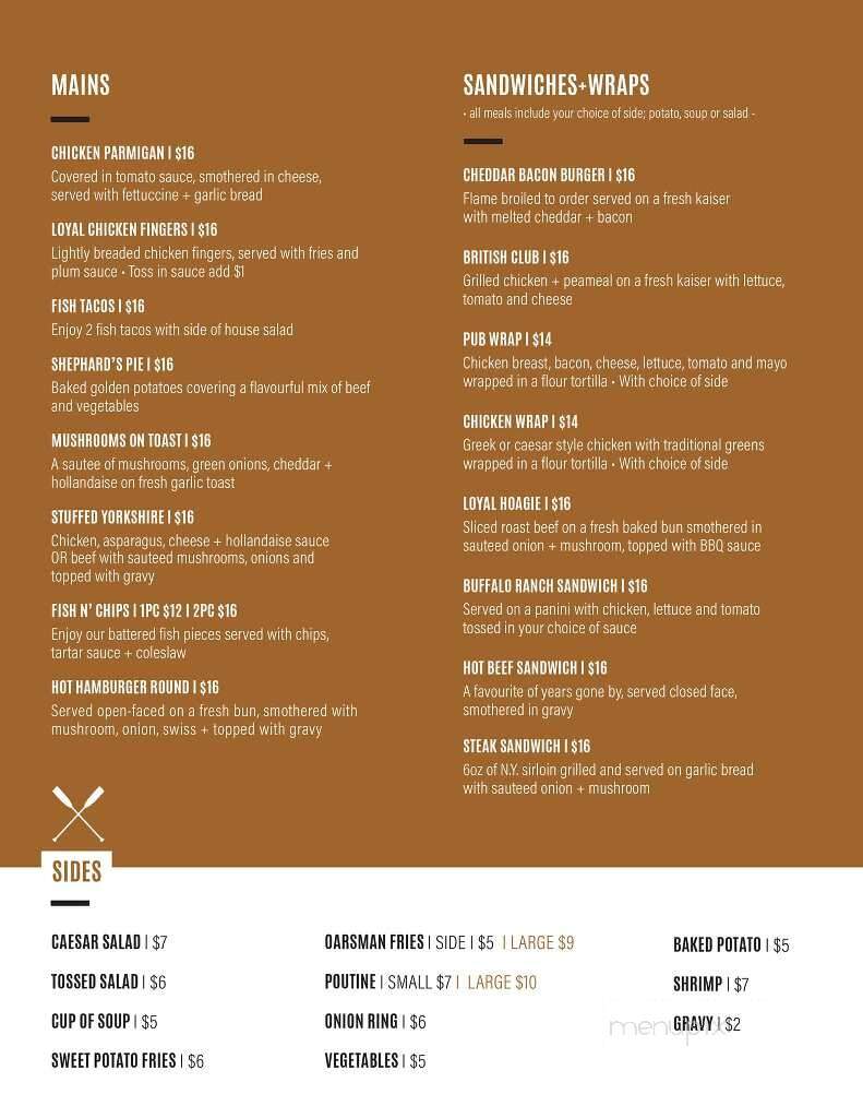 The Loyal Oarsman - Kingston, ON menu_pic