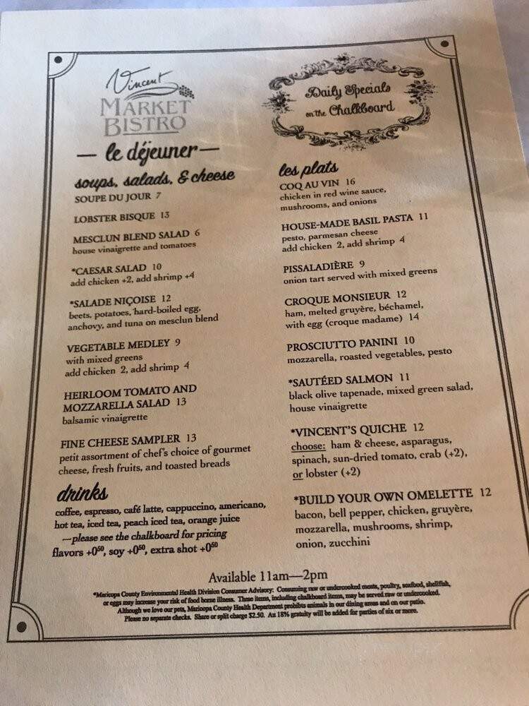 Vincent's Market Bistro - Phoenix, AZ menu_pic