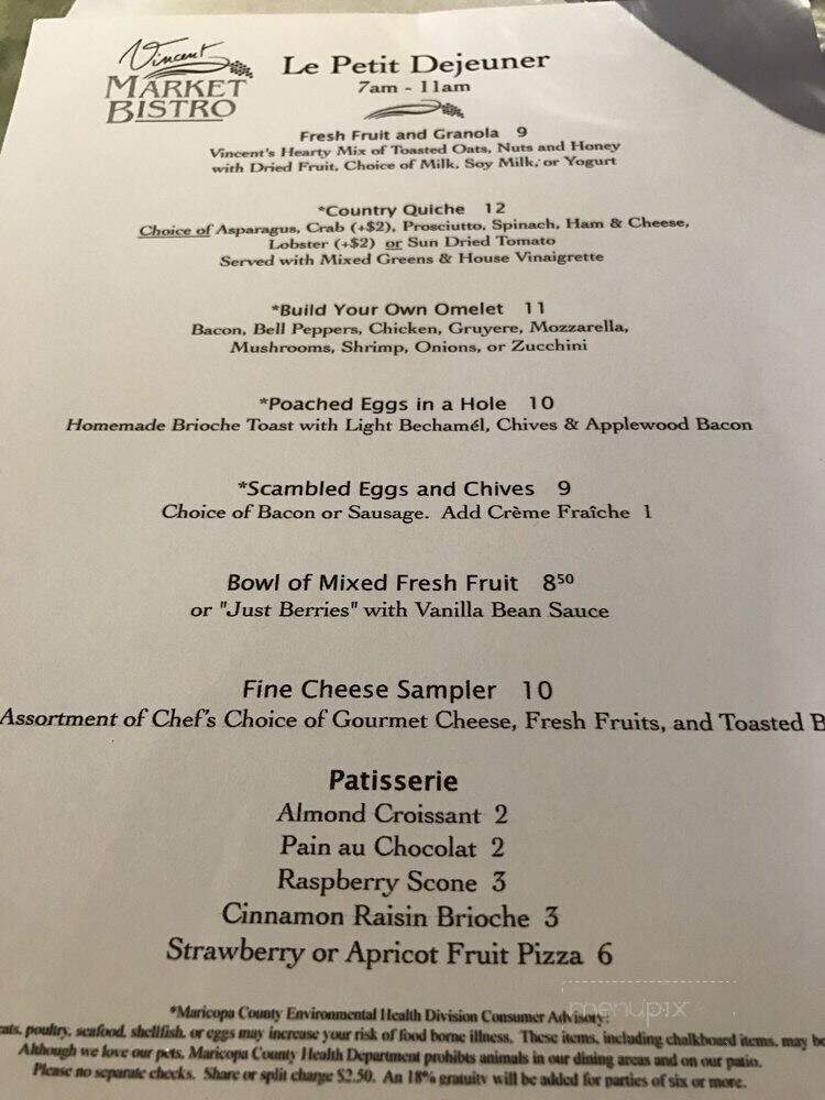 Vincent's Market Bistro - Phoenix, AZ menu_pic