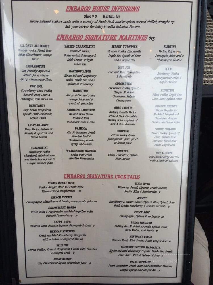 Embargo - Hyannis, MA menu_pic