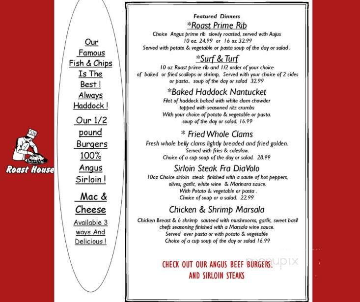 Roast House Pub and Restaurant - Pawtucket, RI menu_pic