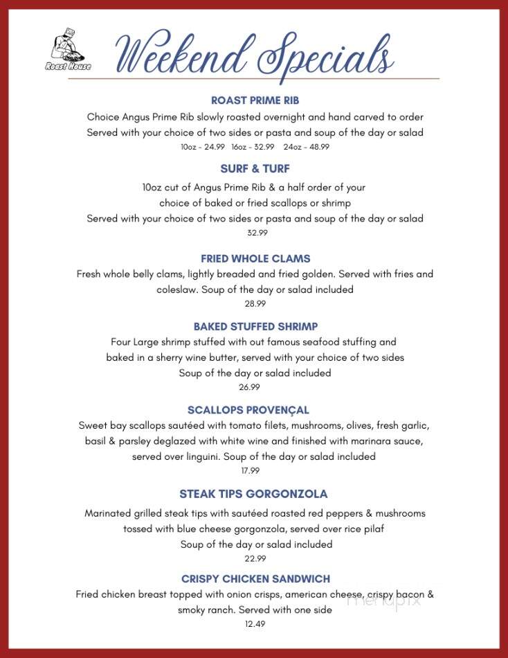 Roast House Pub and Restaurant - Pawtucket, RI menu_pic