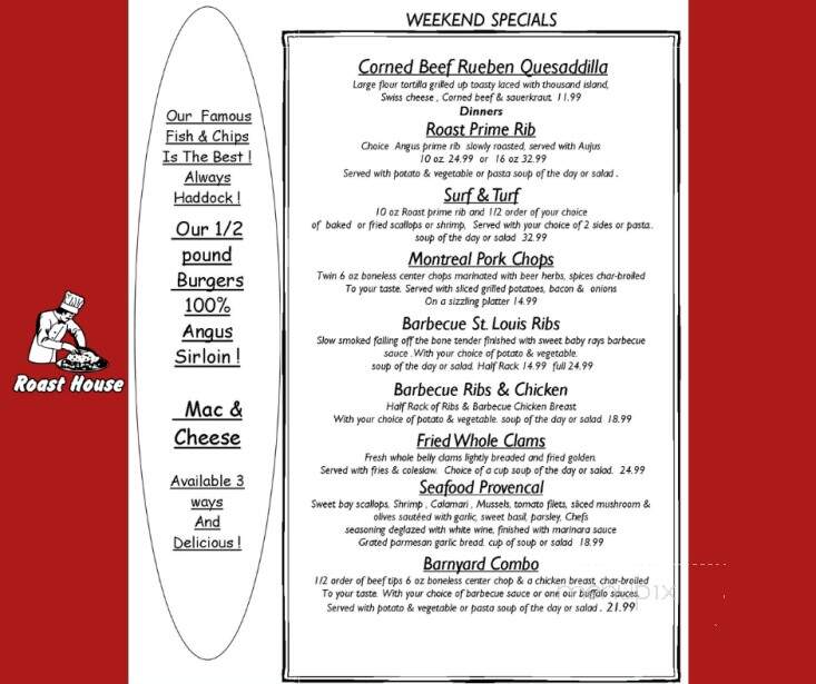 Roast House Pub and Restaurant - Pawtucket, RI menu_pic