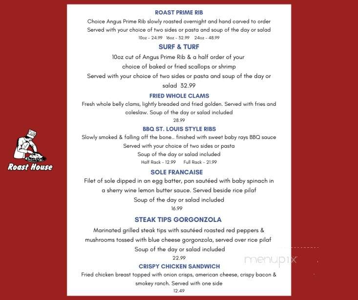 Roast House Pub and Restaurant - Pawtucket, RI menu_pic