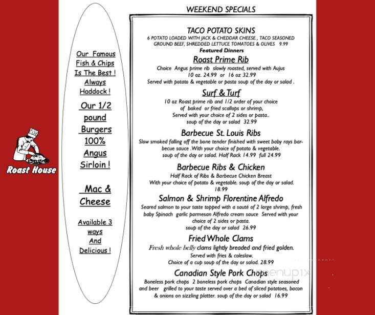 Roast House Pub and Restaurant - Pawtucket, RI menu_pic