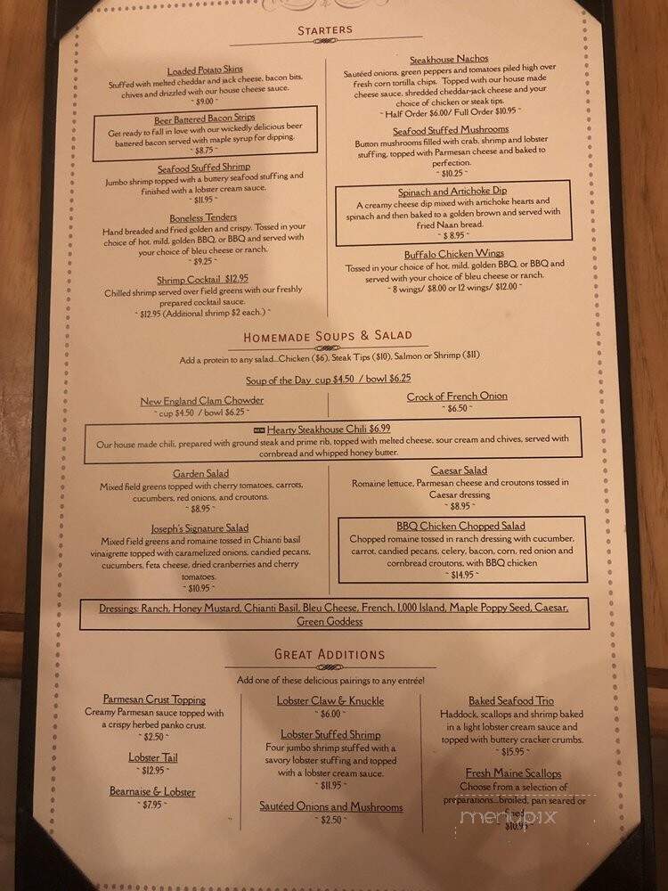 Joseph's Fireside Steakhouse - Waterville, ME menu_pic