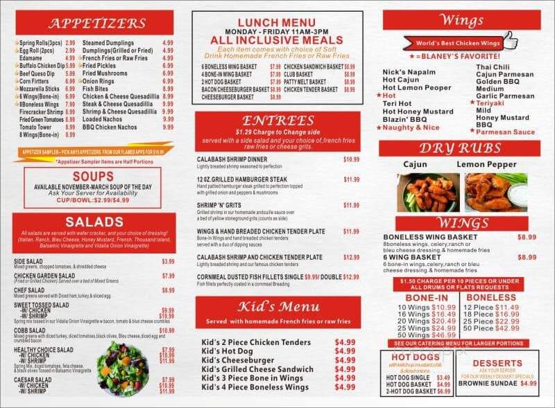 Blaney Wings Ale - Elgin, SC menu_pic