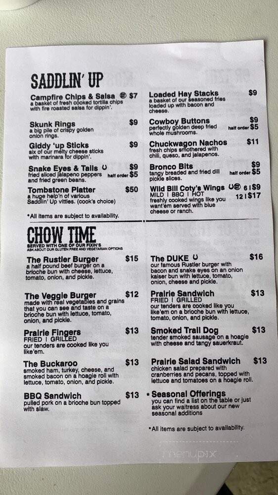 Rattlesnake Saloon - Tuscumbia, AL menu_pic